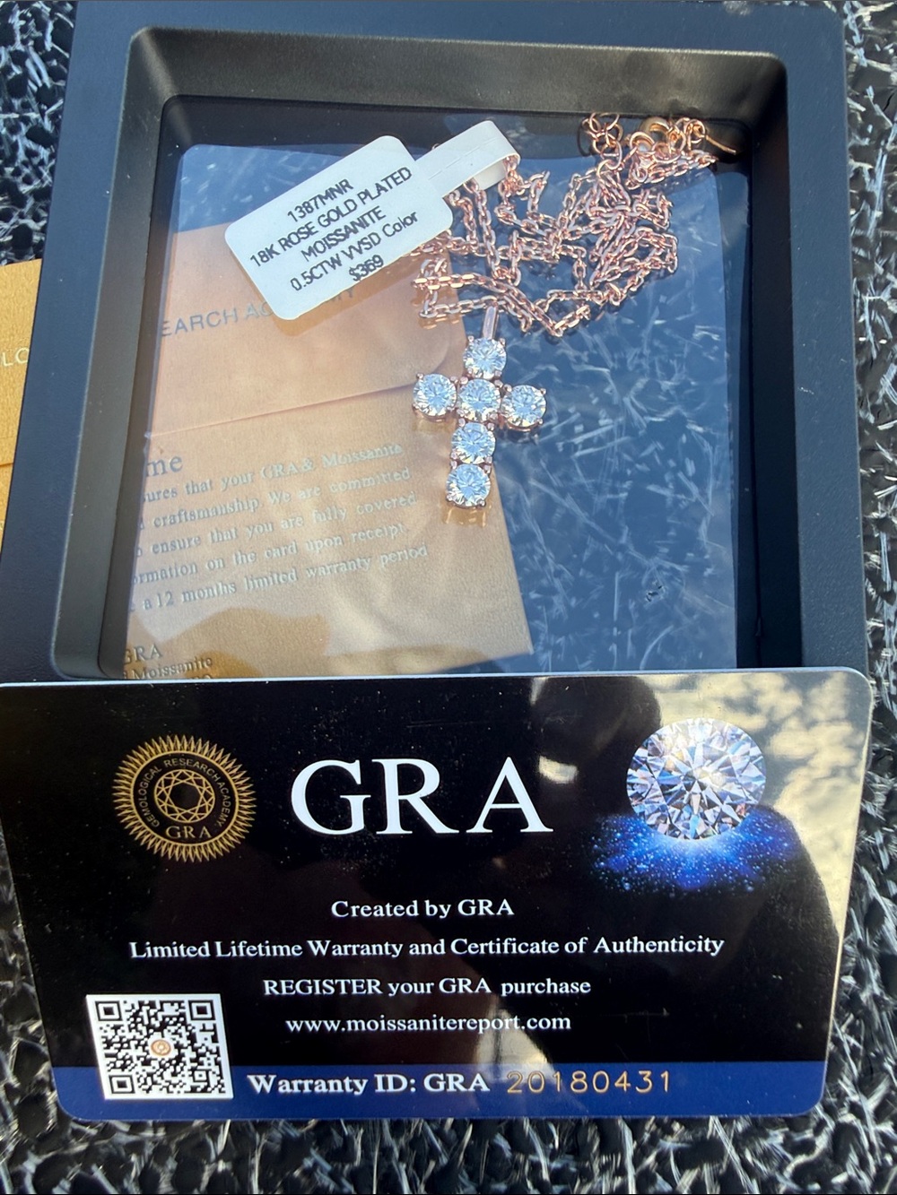 #119 18K Rose Gold Plated 0.5CTW Moisannite Cross. GRA Certified - Picture 4 of 4